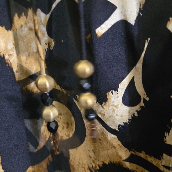 Cache Silk Animal Print Beaded Smocked Detail Balloon Sleeve Beaded Tie Size M - Picture 3 of 8